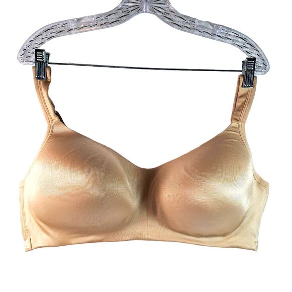Cacique Bra Size 44C Satin No Wire Nude Shimmer Adjustable Straps Plunge Front - Picture 1 of 10
